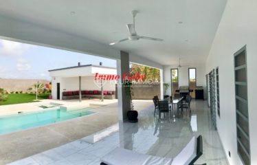 Superbe villa neuve épurée située dans un Domaine, proche de la mer, de la route et du Saly Center. Mobilier et équipements de qualité.