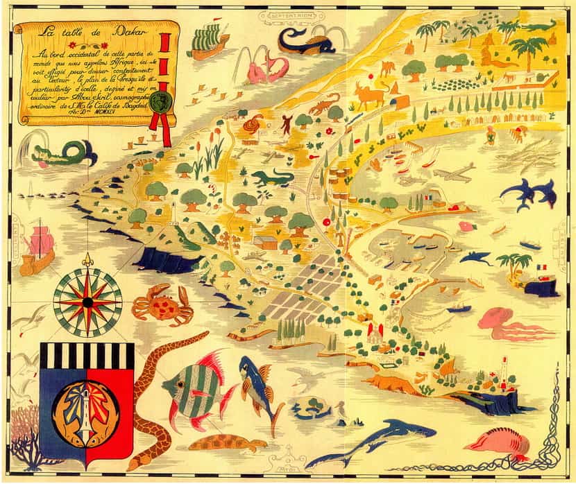 plateau dakar ancienne carte de la pointe de Dakar au Sénégal avec le quartier du plateau